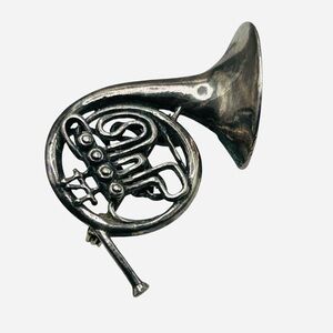 Vintage Sterling Silver French Horn Musical Instrument Brooch